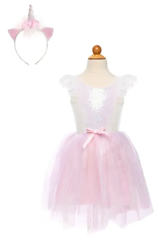 Great Pretenders Dreamy Unicorn Dress Iridescent/Pink with Headband Size 3-4