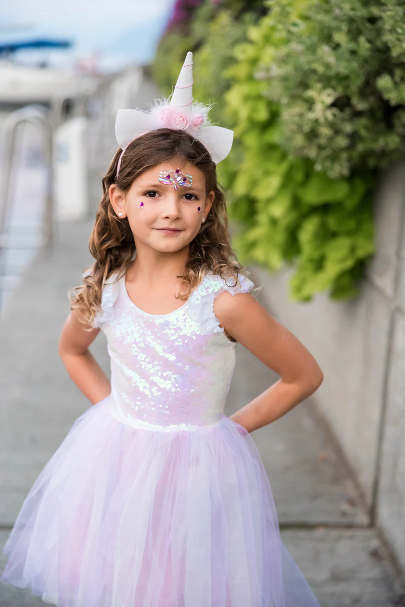 Great Pretenders Dreamy Unicorn Dress Iridescent/Pink with Headband Size 3-4