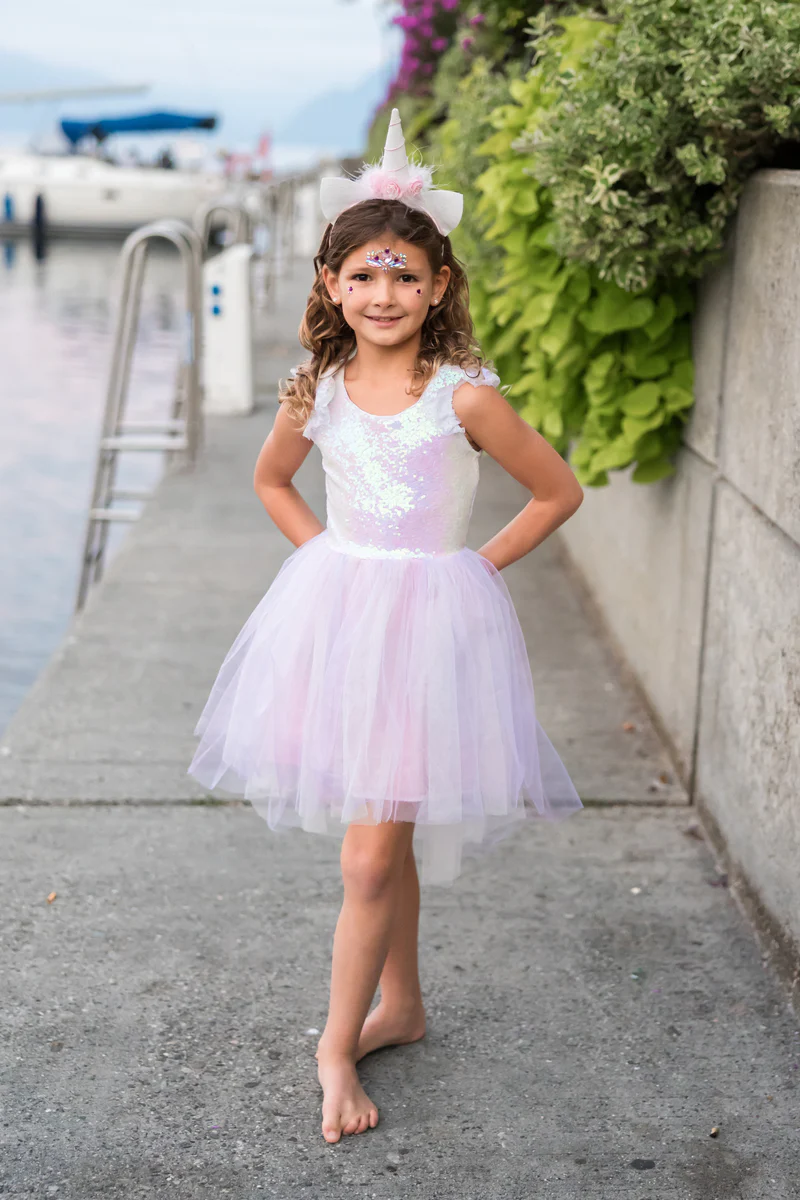 Great Pretenders Dreamy Unicorn Dress Iridescent/Pink with Headband Size 3-4