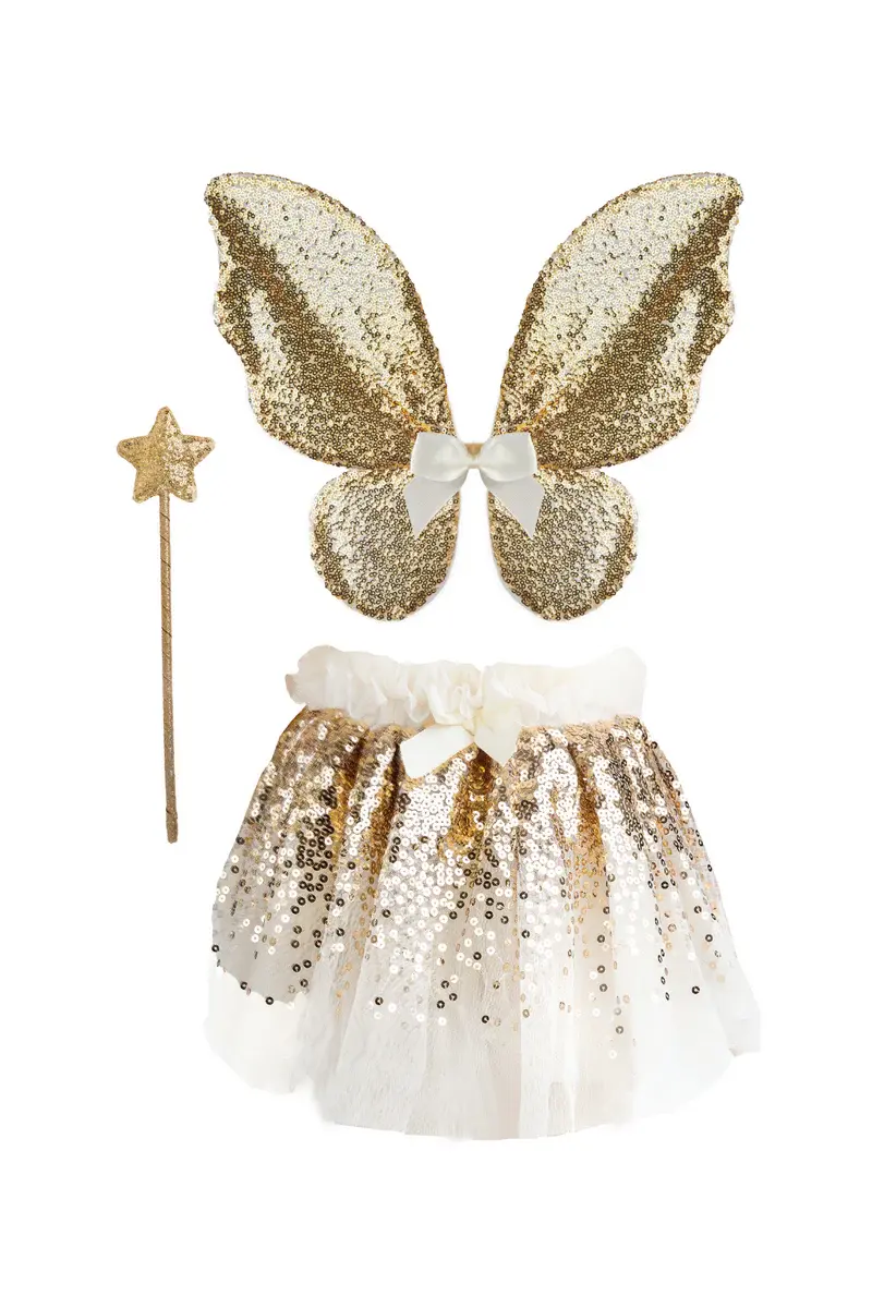 Great Pretenders Gracious Gold Sequins Skirt, Wings & Wand Size 4-6