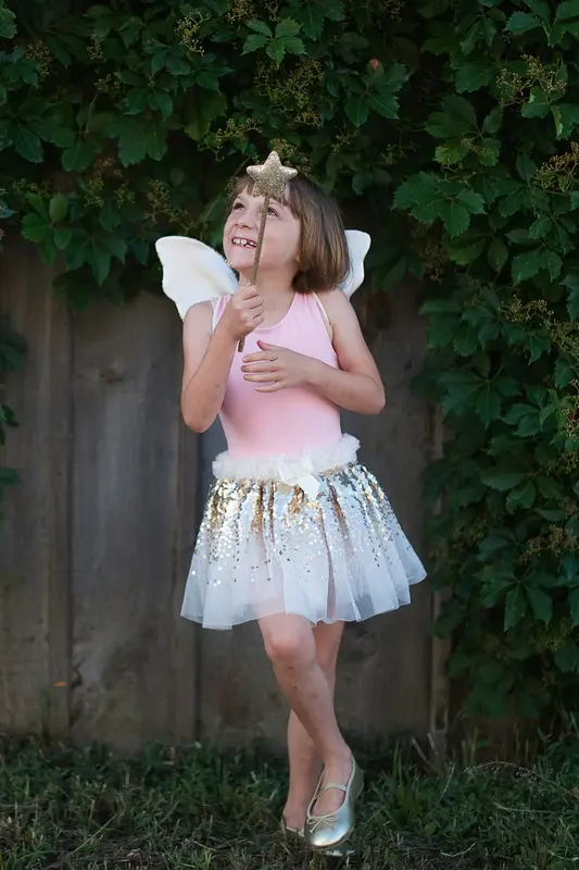 Great Pretenders Gracious Gold Sequins Skirt, Wings & Wand Size 4-6