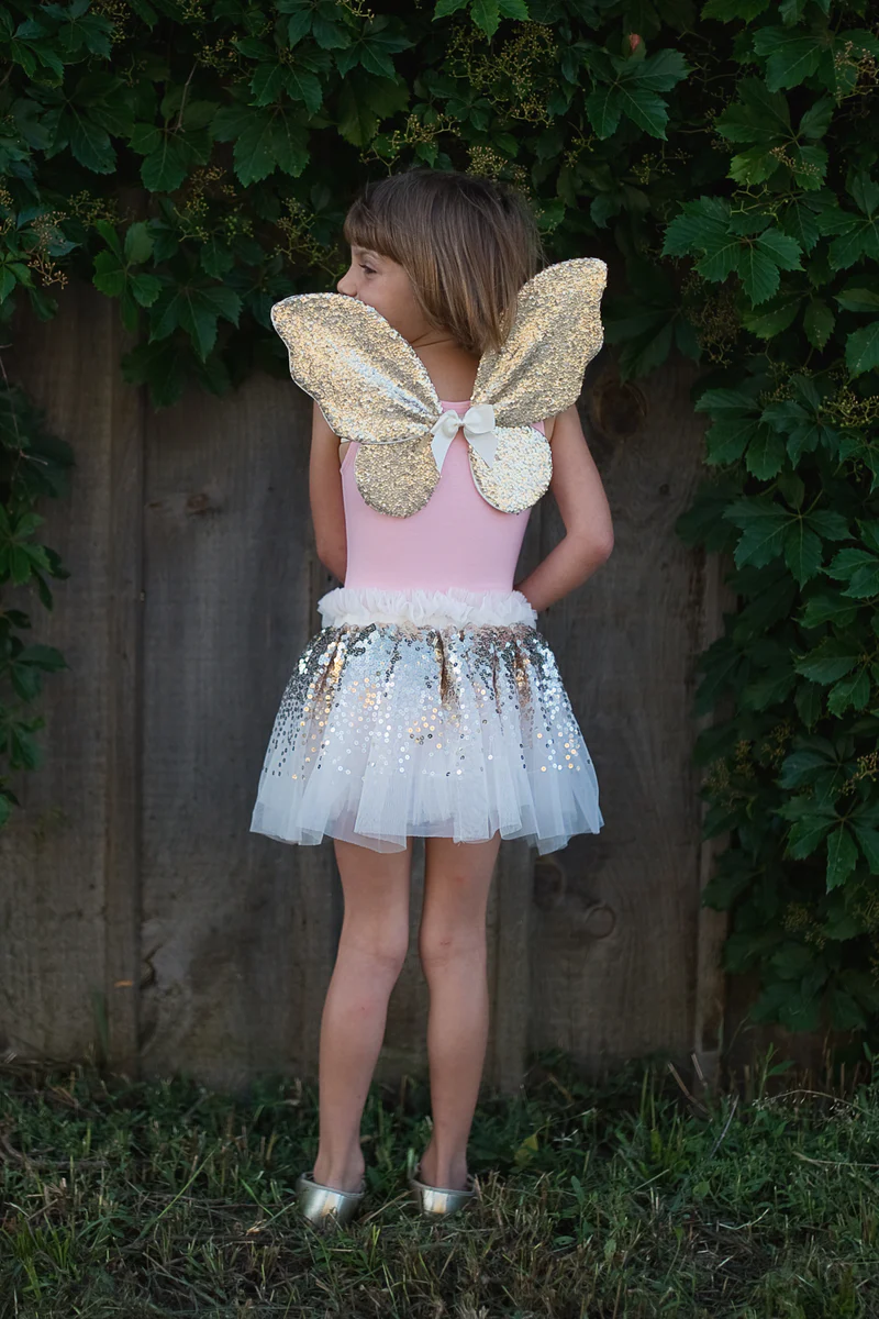Great Pretenders Gracious Gold Sequins Skirt, Wings & Wand Size 4-6