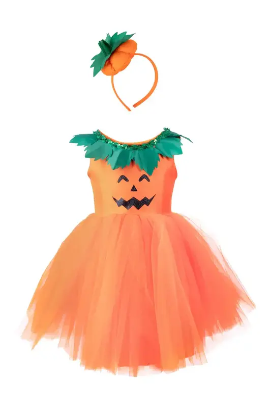 Great Pretenders Pumpkin Patch Princess Dress & Headband Size 2T