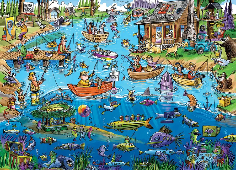 Cobble Hill Puzzles Cobble Hill Puzzle 1000pc Doodle Town Gone Fishing