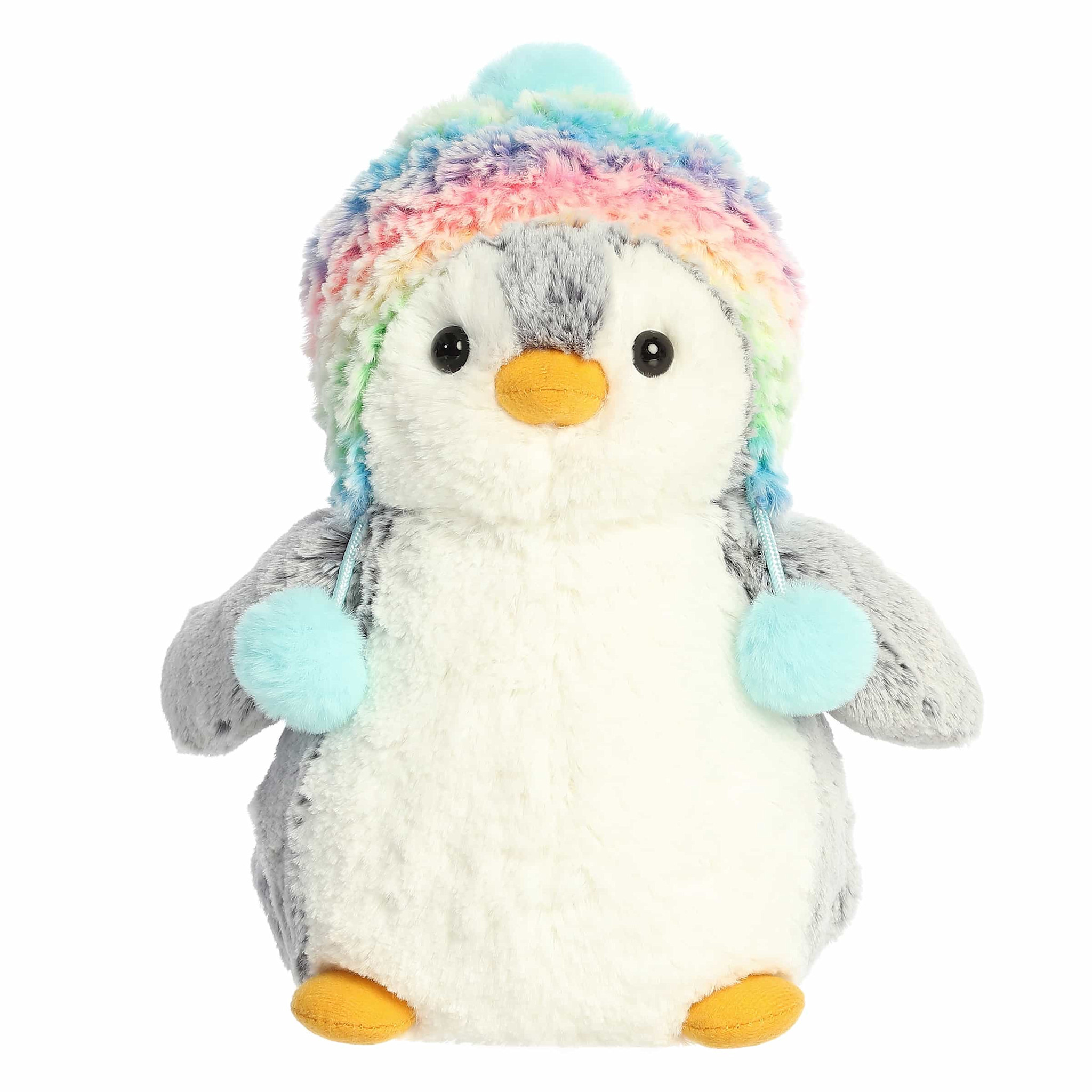 Aurora Plush PomPom Rainbow Beanie 9"