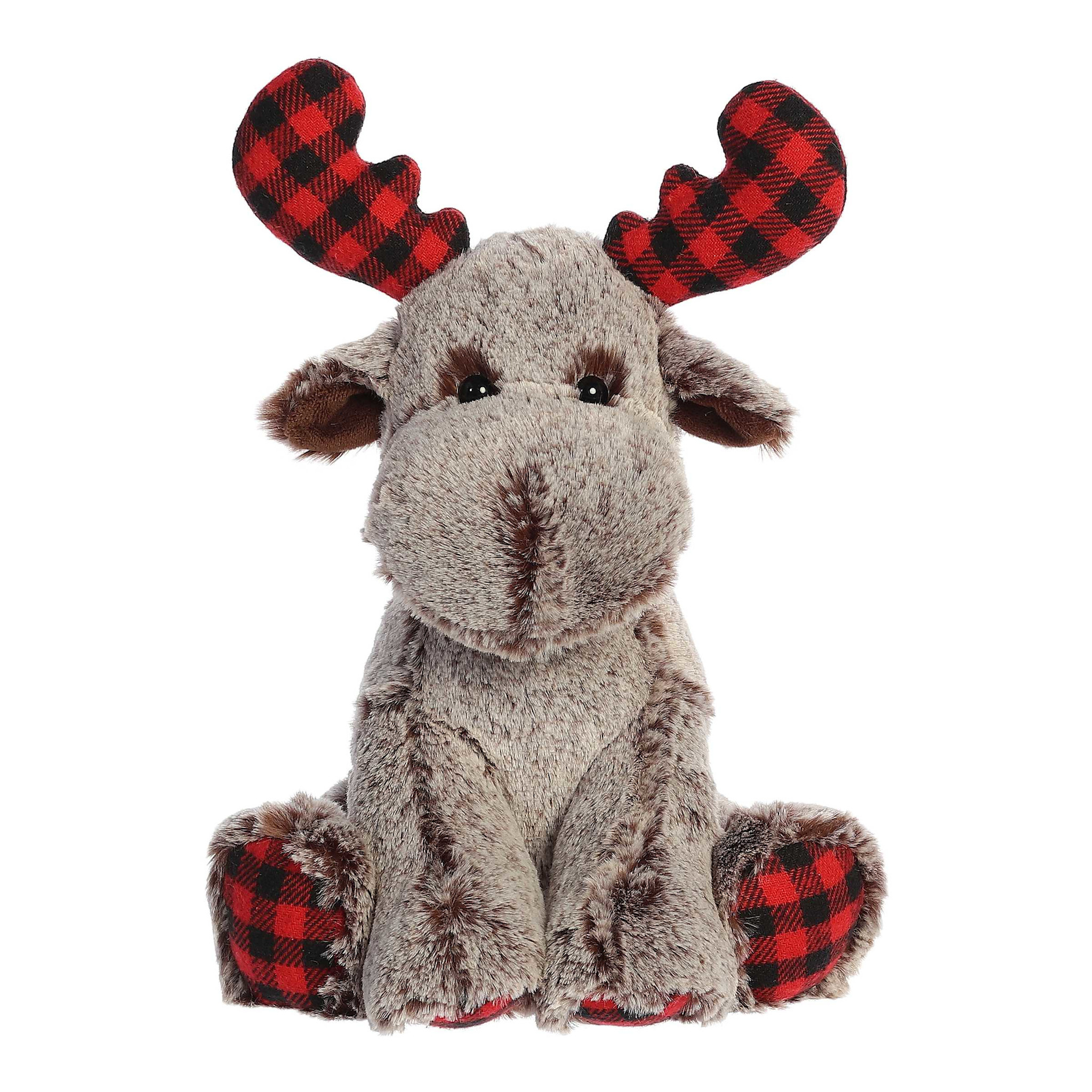 Aurora Plush Buffalo Plaid Moose 9"