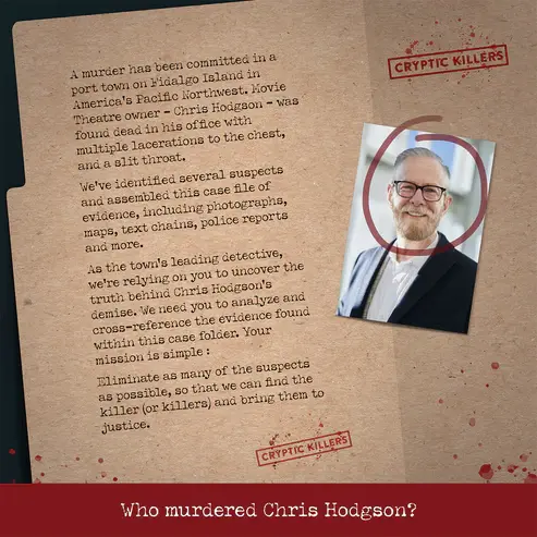 Gamewright Cryptic Killers Game Murder at the Movie Theater