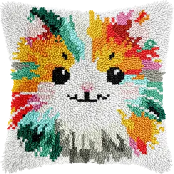 JaCaRou Latch Hook Pillow Cat Face