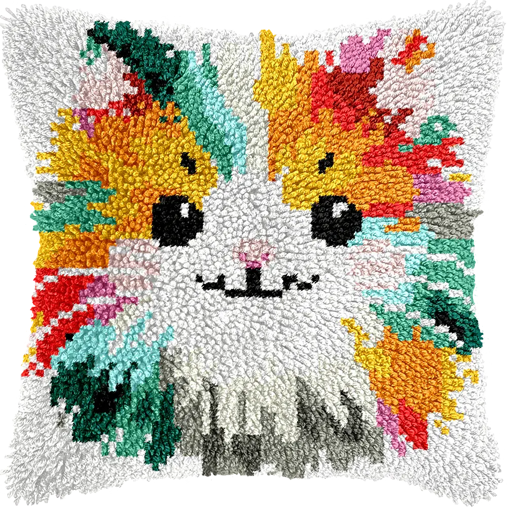 JaCaRou Latch Hook Pillow Cat Face