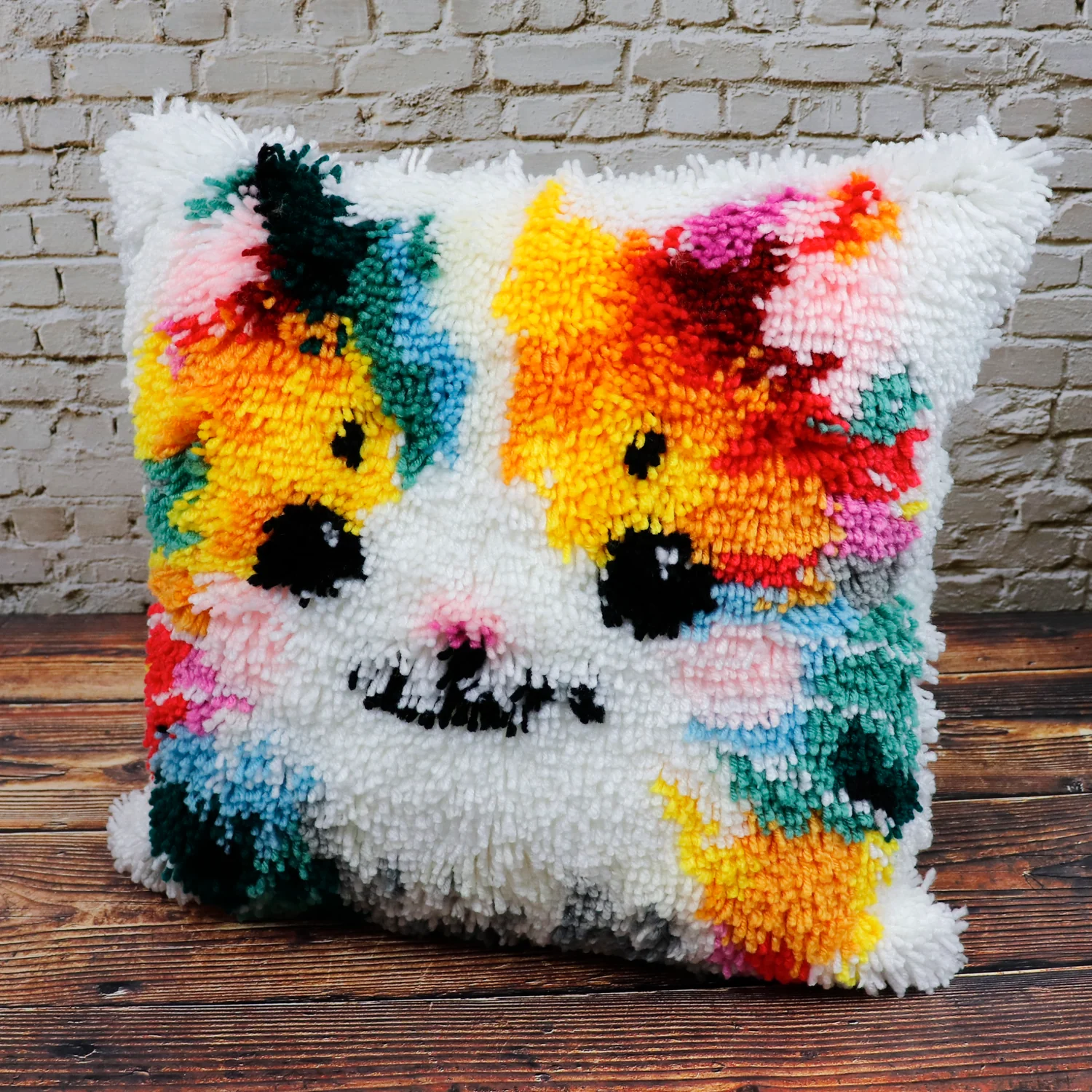 JaCaRou Latch Hook Pillow Cat Face