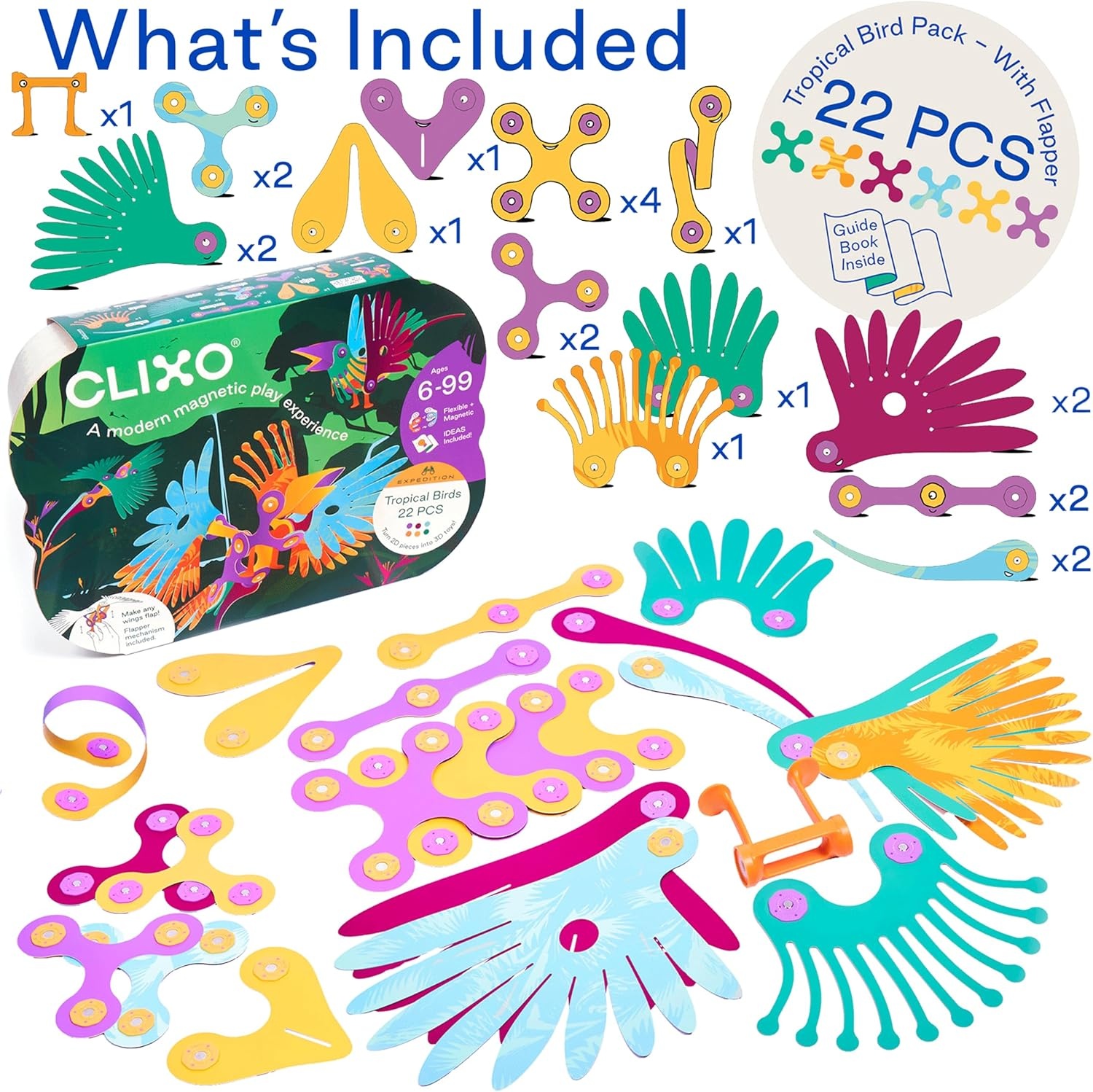 Clixo Magnetic Play: Tropical Birds Pack