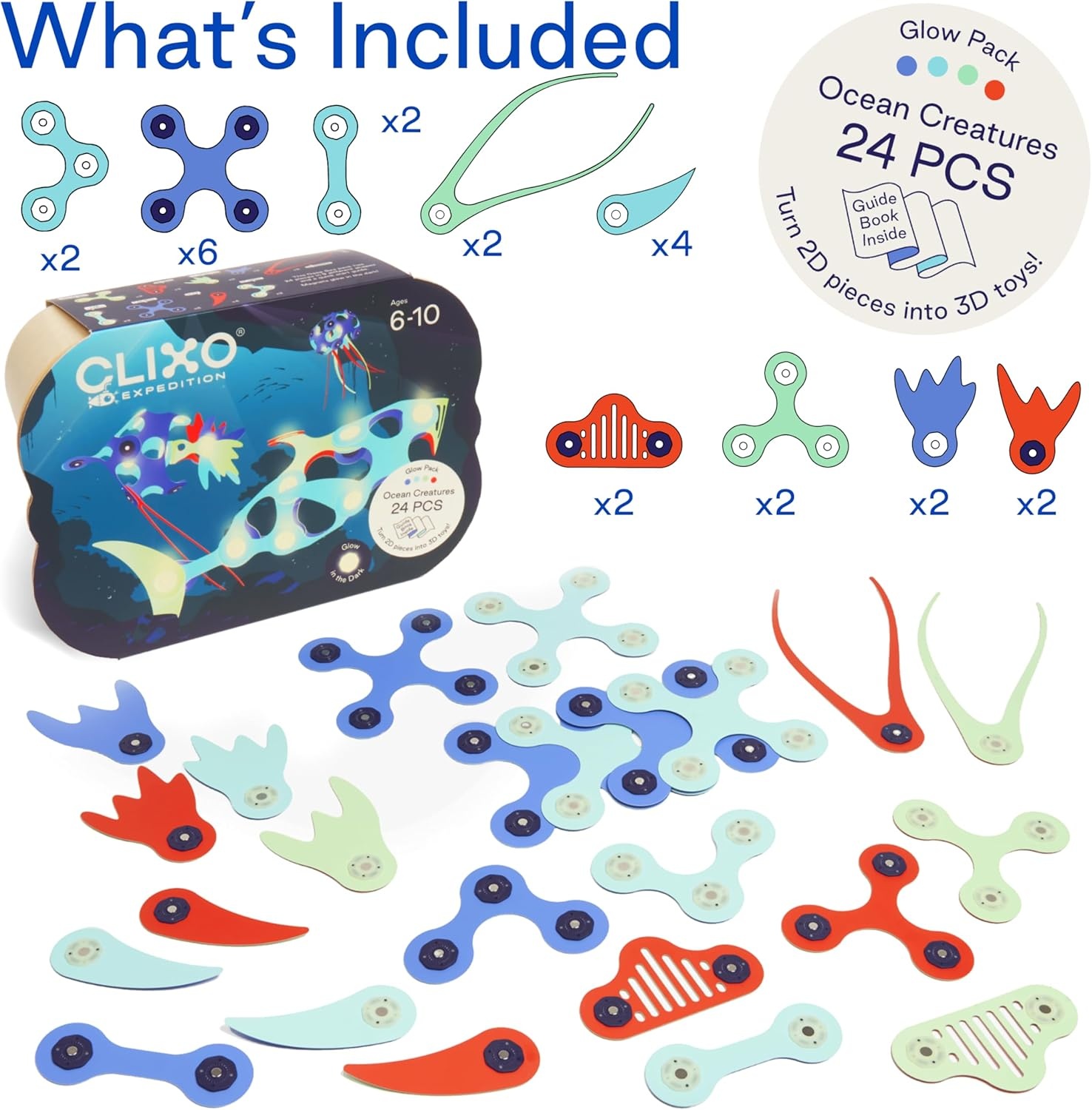 Clixo Magnetic Play: Ocean Creatures Pack