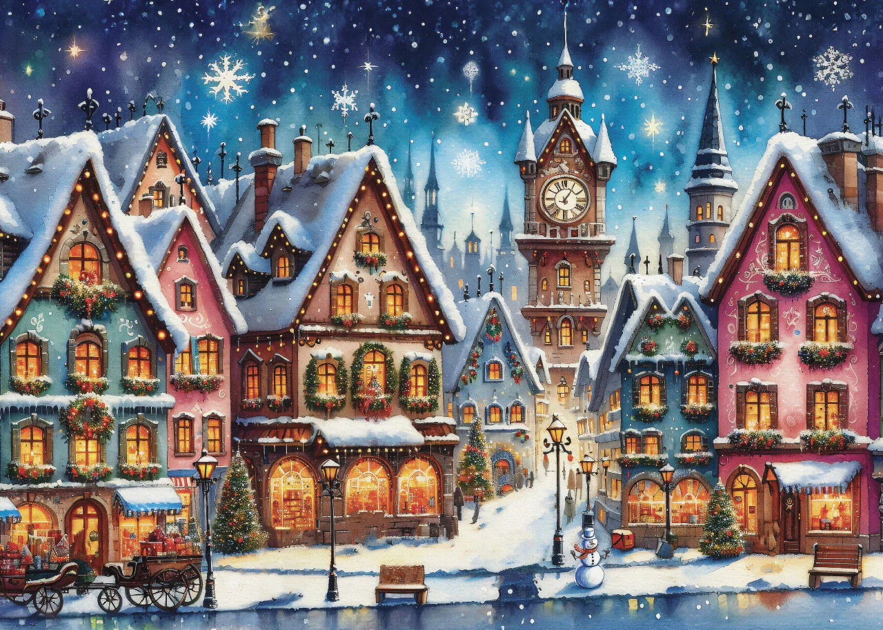 JaCaRou Puzzle 1000pc Twinkling Holiday Streets