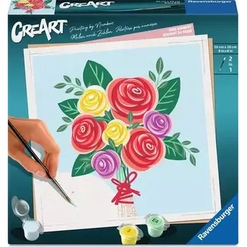CreArt Adult 20 x 20cm Painting by Numbers Rose Bouquet