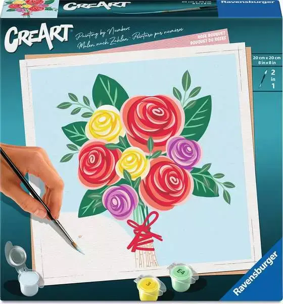 CreArt Adult 20 x 20cm Painting by Numbers Rose Bouquet