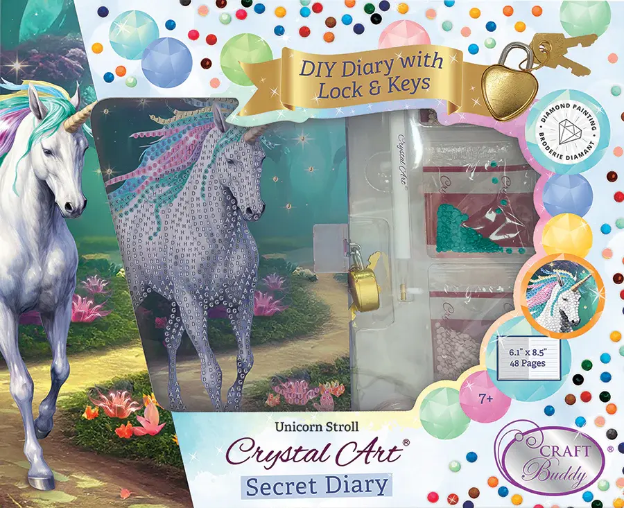 Crystal Art Secret Diary Kit Unicorn Stroll