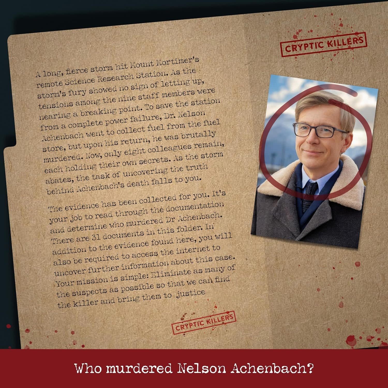 Gamewright Cryptic Killers Game Murder on Mount Mortimer