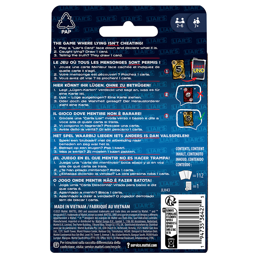 Mattel Uno Liar's Uno Card Game