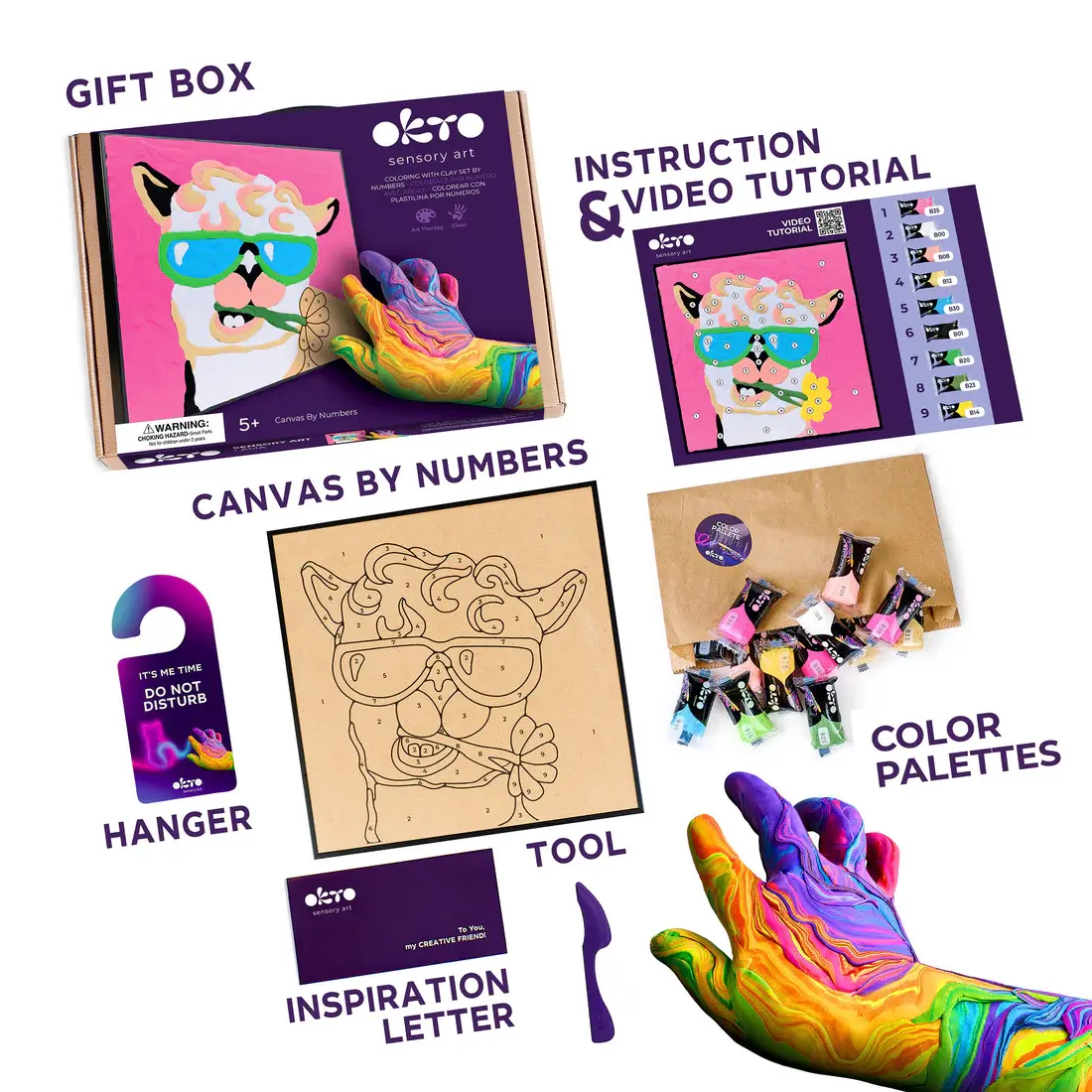 OKTO Sensory Art Coloring with Clay by Numbers Llama