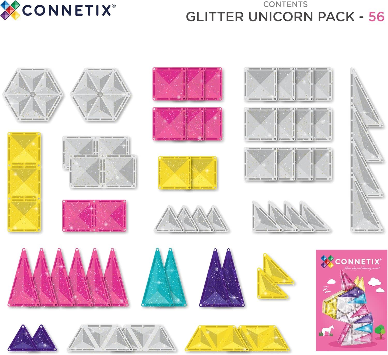Connetix Magnetic Tiles Glitter Unicorn Pack 56pc