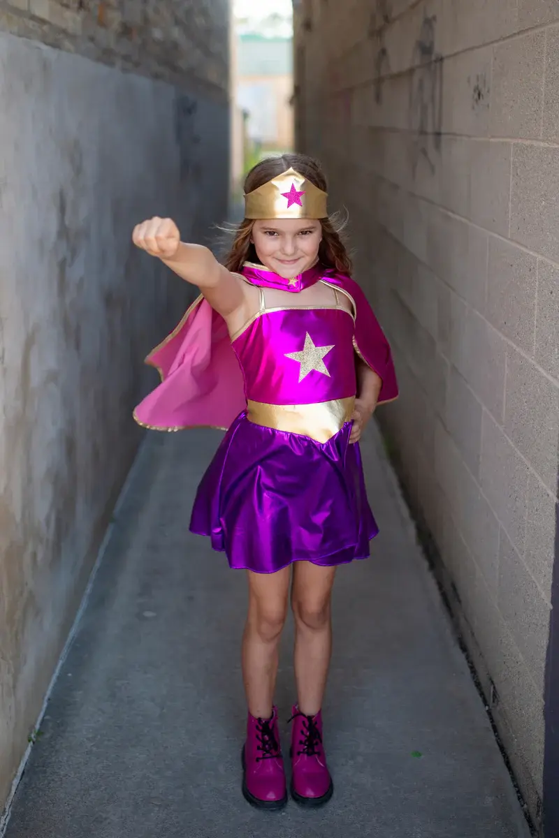 Great Pretenders Superhero Star Dress, Cape & Headpiece  Size 5-6