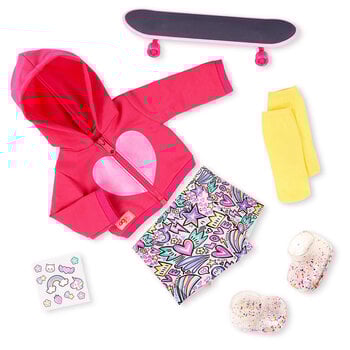 Our Generation Our Generation Doll Deluxe Outfit: Skate into Fun Hooded Sweater & Skort