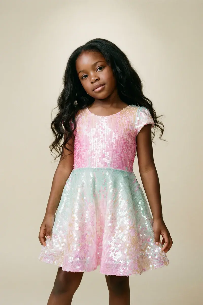 Great Pretenders Sequins Sorbet Swirl Skater Dress Size 5-6