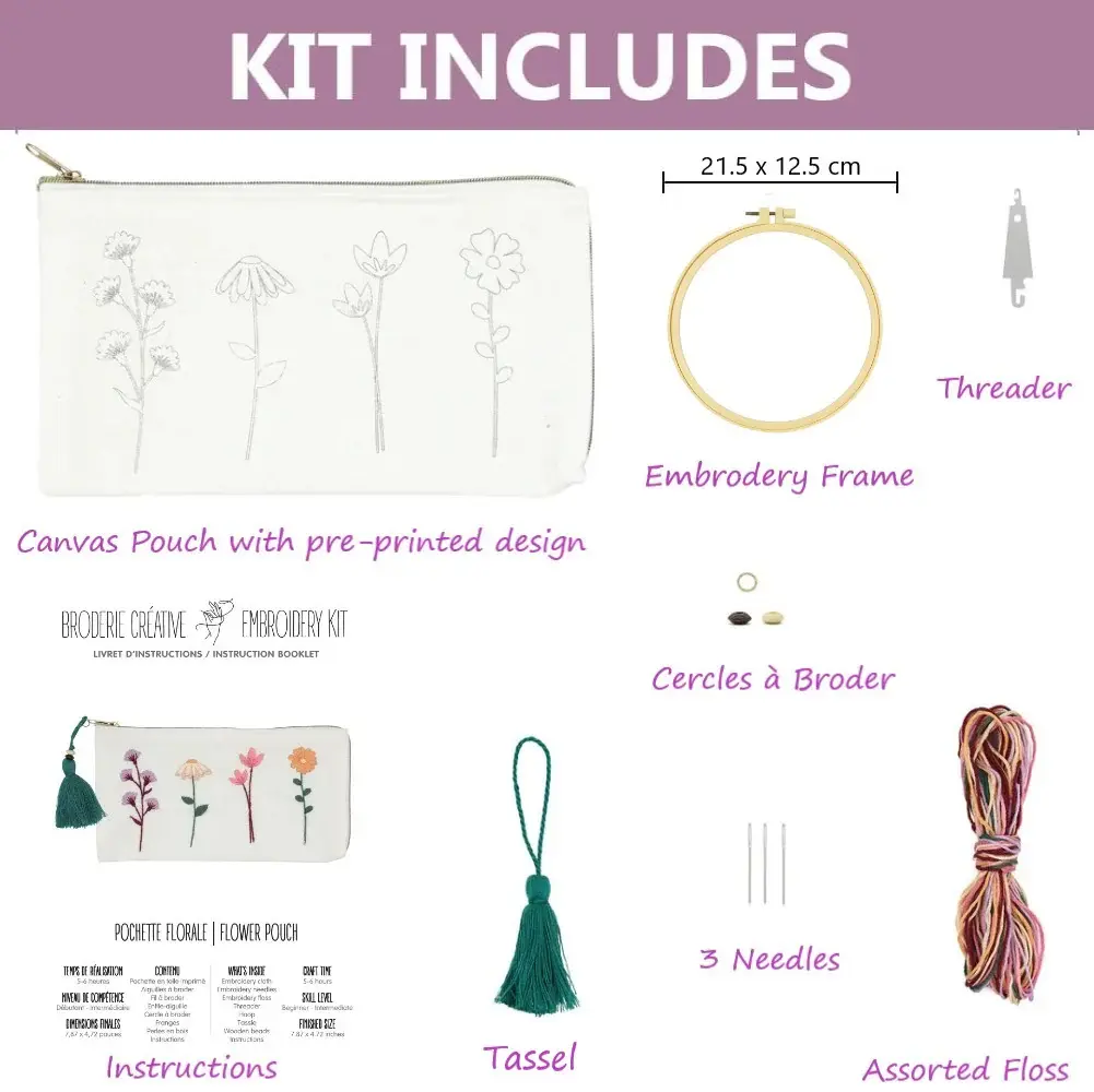 Embroidery Pouch Kit -  Flower