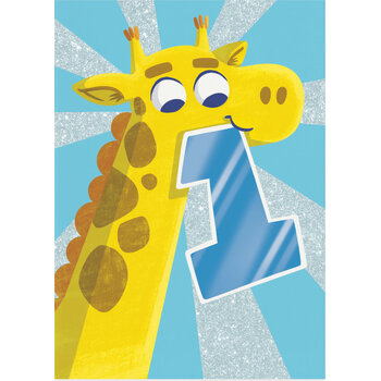Birthday Card: Age 1 - Glitter Giraffe