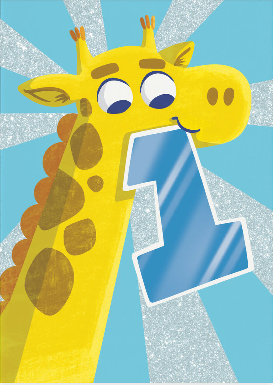 Birthday Card: Age 1 - Glitter Giraffe