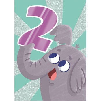 Birthday Card: Age 2 - Glitter Elephant
