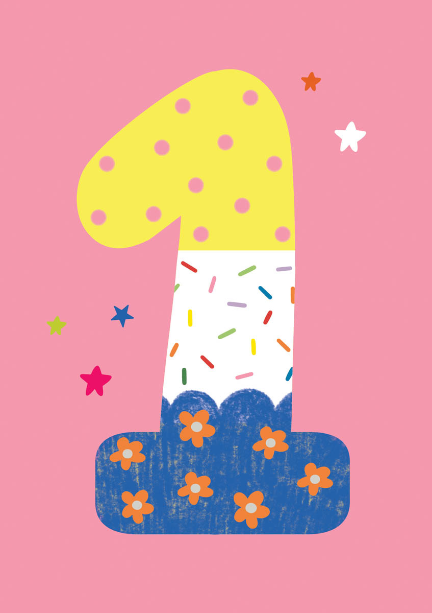 Birthday Card: 1st Birthday Pink
