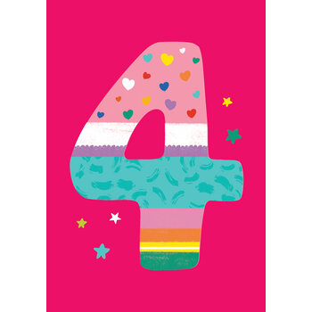 Birthday Card: 4th Birthday Hot Pink