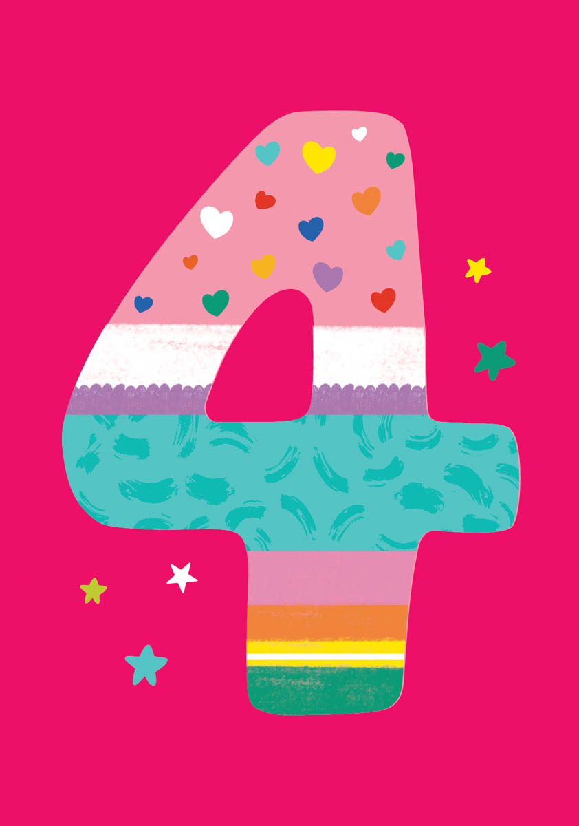 Birthday Card: 4th Birthday Hot Pink