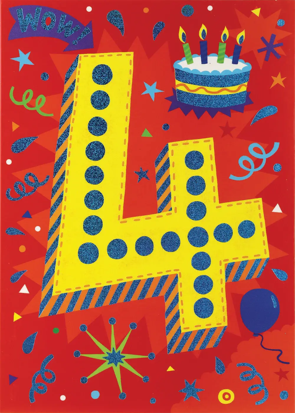 Birthday Card: Age 4 - Pattern Foil