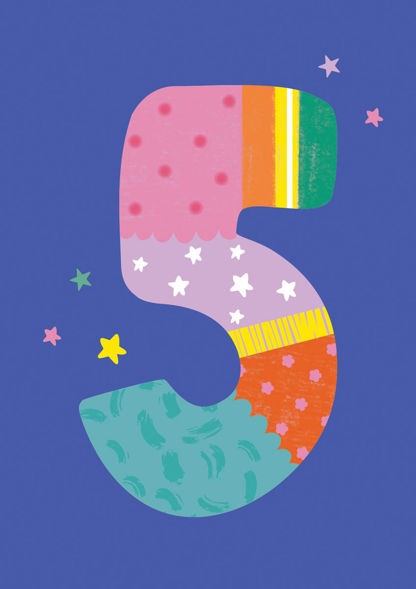 Birthday Card: 5th Birthday Blue/Purple