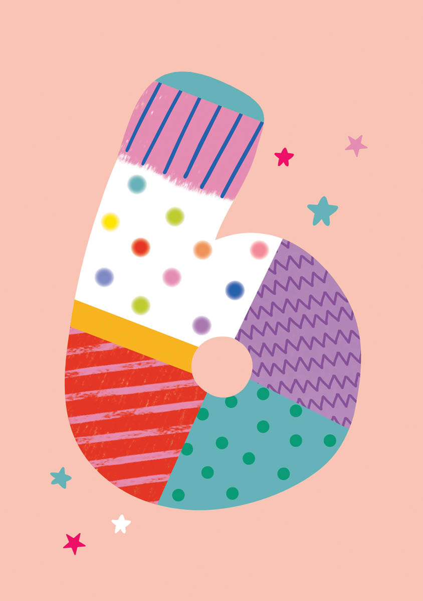 Birthday Card: 6th Birthday Peach