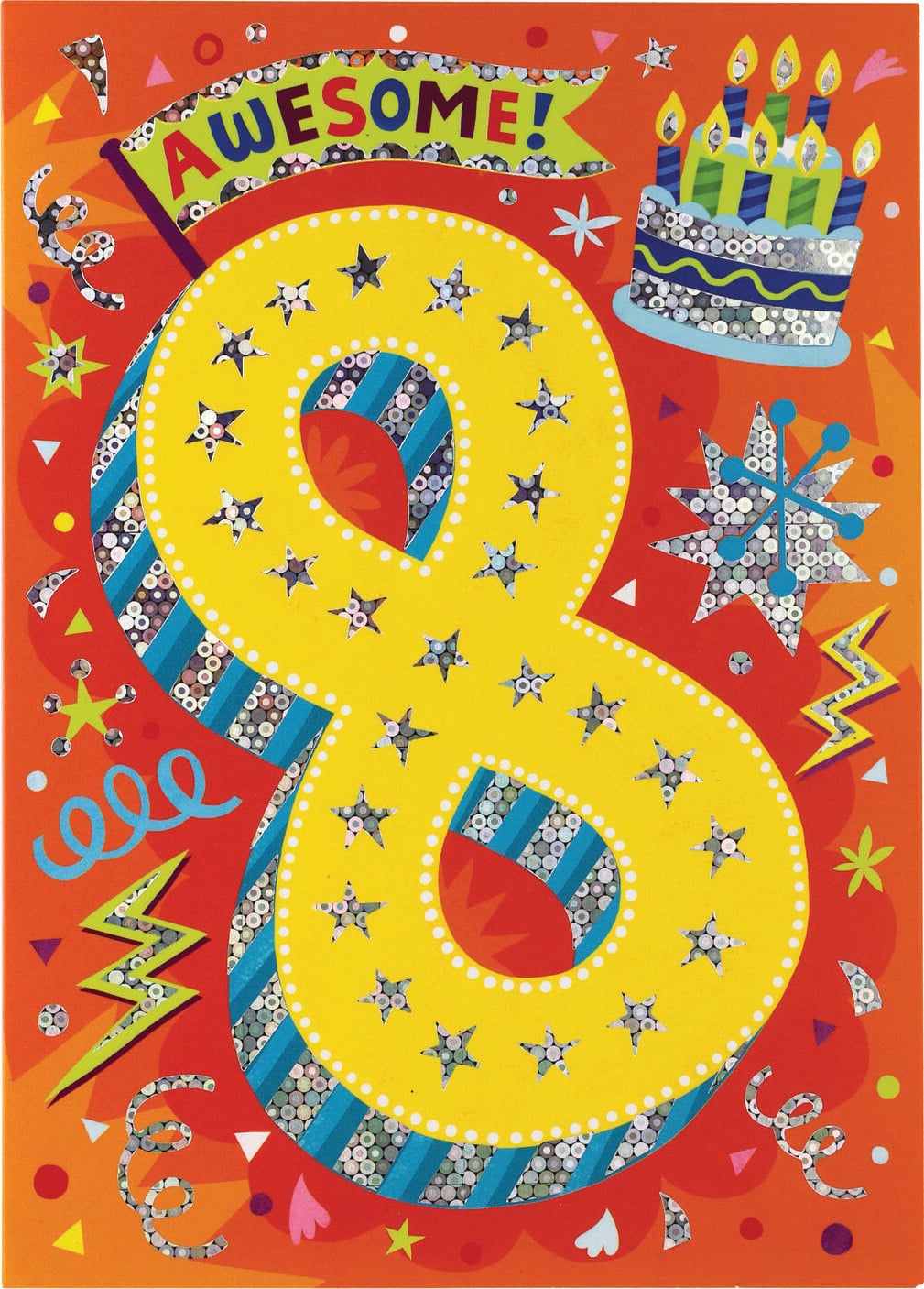 Birthday Card: Age 8 - Foil