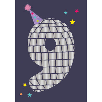 Birthday Card: 9th Birthday Disco Dark Purple
