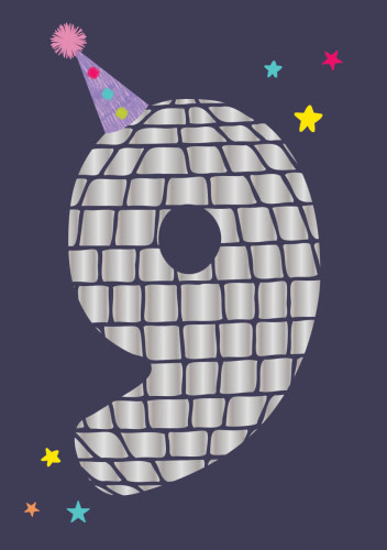 Birthday Card: 9th Birthday Disco Dark Purple