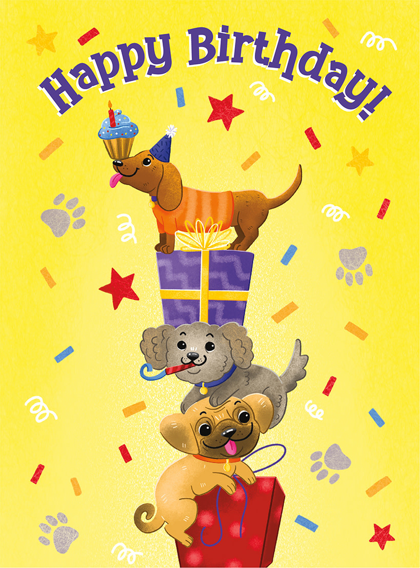 Birthday Card: Stacked Dogs