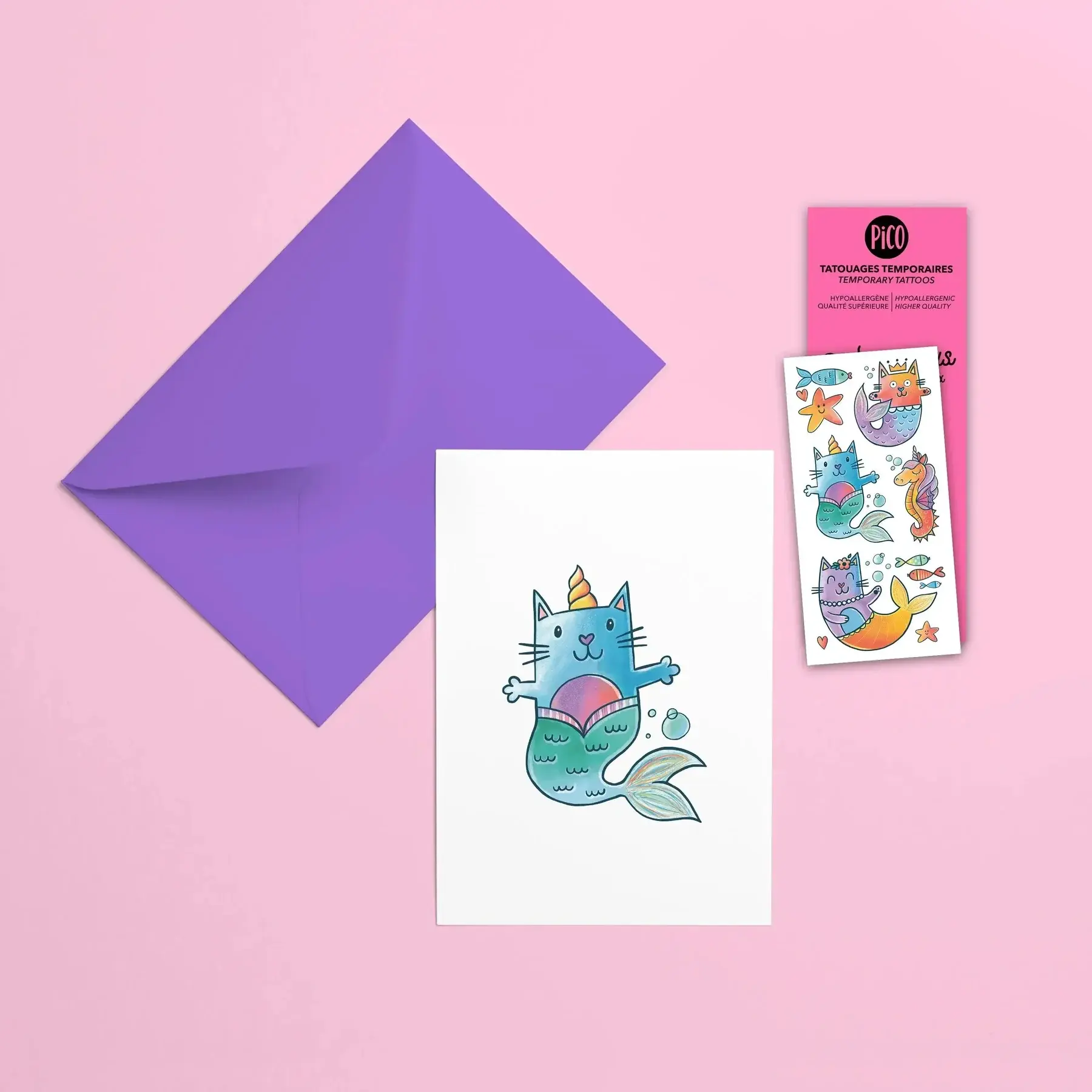 Pico Greeting Card with Tattoos - The Cat Mermaid