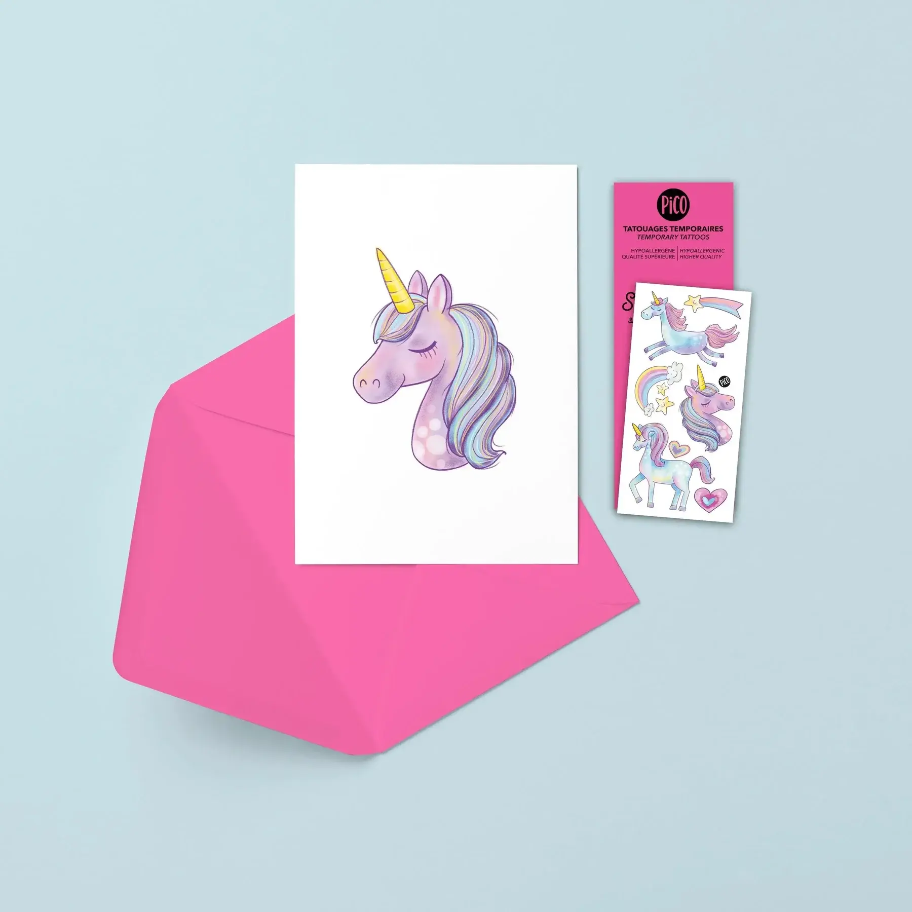 Pico Greeting Card with Tattoos - Unicorns
