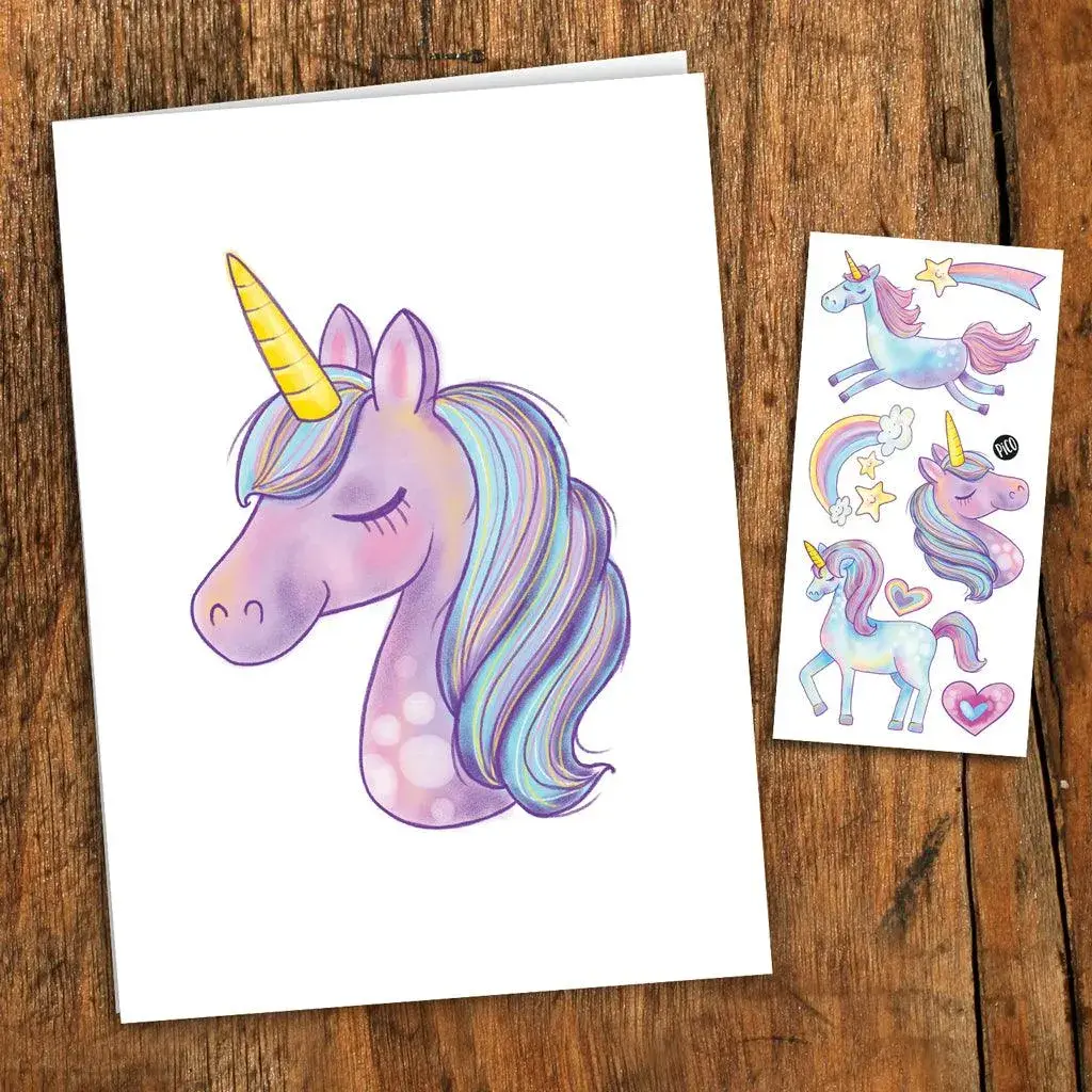 Pico Greeting Card with Tattoos - Unicorns
