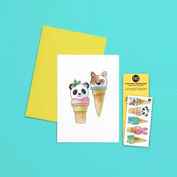 Pico Greeting Card with Tattoos - Animal Ice Cream Cones