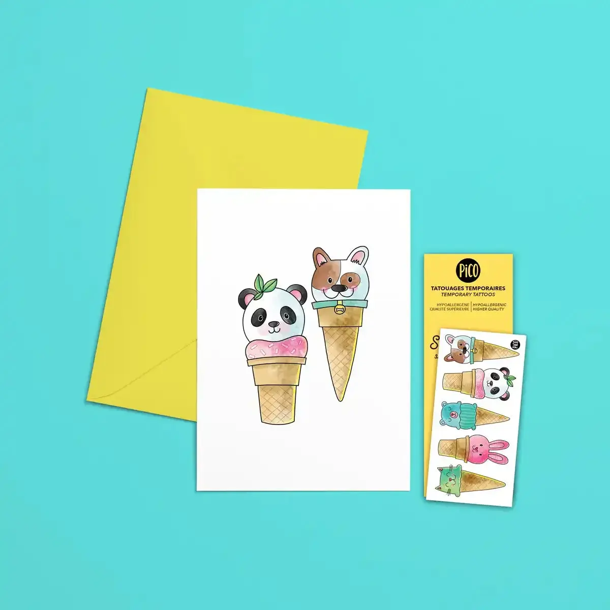 Pico Greeting Card with Tattoos - Animal Ice Cream Cones