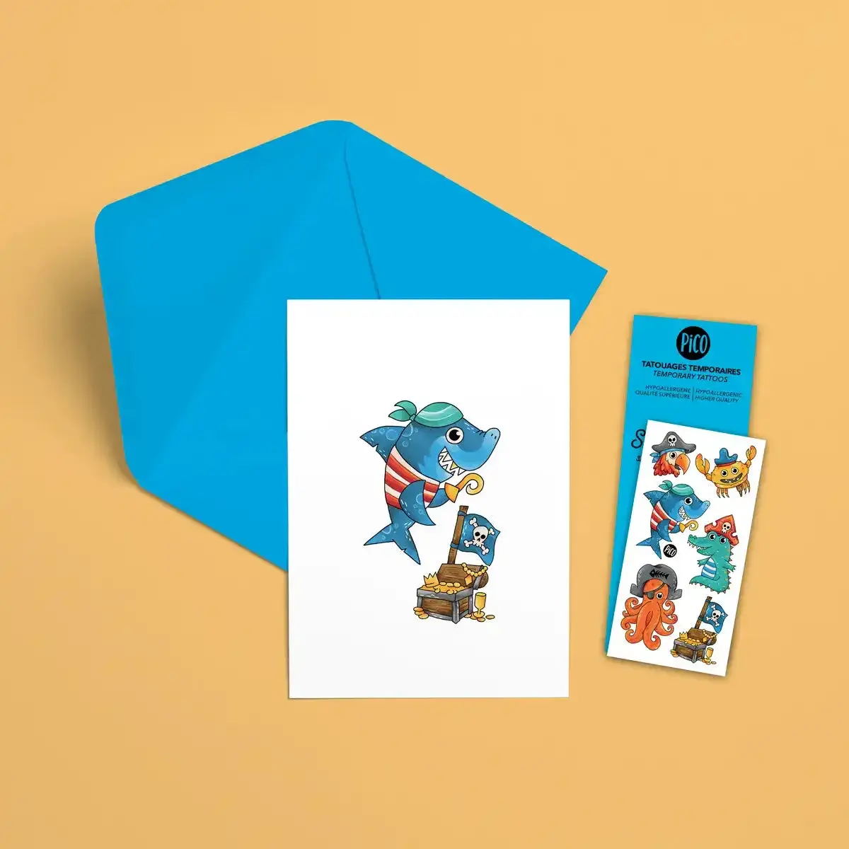 Pico Greeting Card with Tattoos - Alfred the Shark Pirate