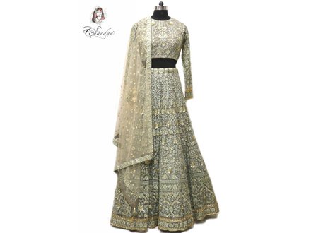 Grey and Sea Green Bridal Lehenga Choli Grey and Sea Green Bridal Lehenga Choli