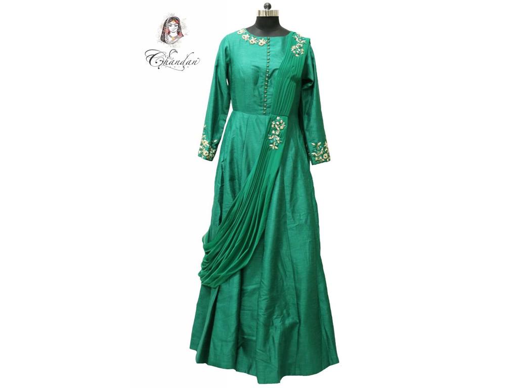 party wear gown with attached dupatta