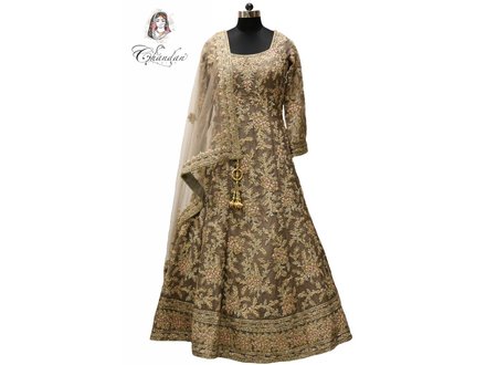 Bridal Slate Colour Gown w. Hand Emb & Peach Highlights Bridal Slate Colour Gown w. Hand Emb & Peach Highlights